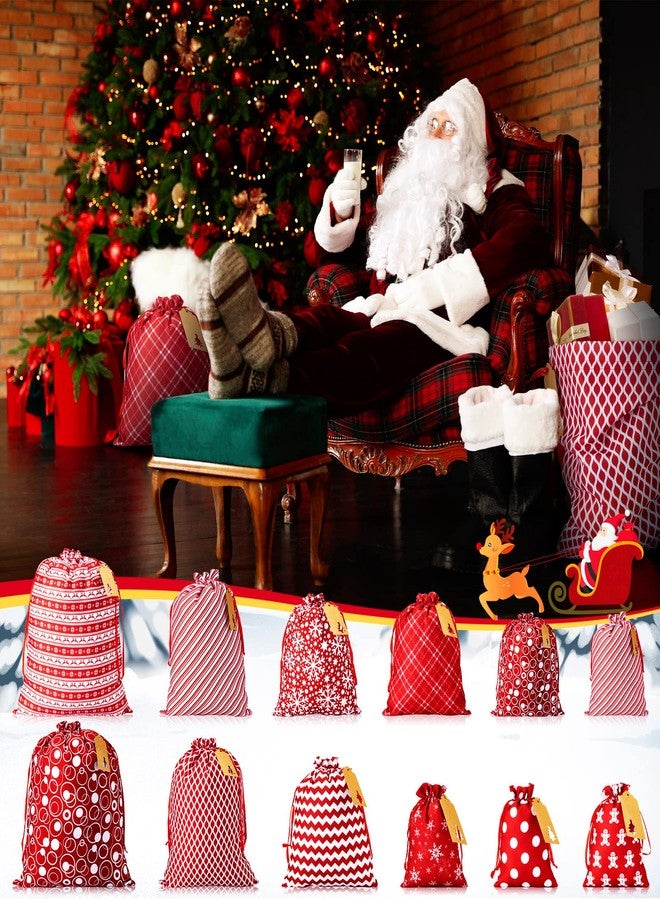Chumia 12 Pcs Christmas Fabric Gift Bags with Drawstring, Red and White Christmas Gift Reusable Fabric Wrap Bags and 12 Kraft Tags for Xmas Birthday Wedding Party Favors(Snowflake) - Image 3
